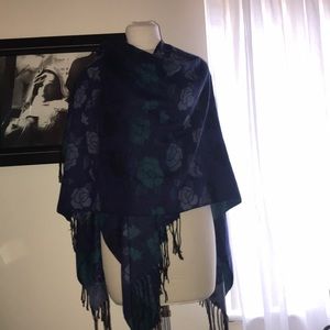 Harve Benard Fringed Wrap Blue and Green NWOT